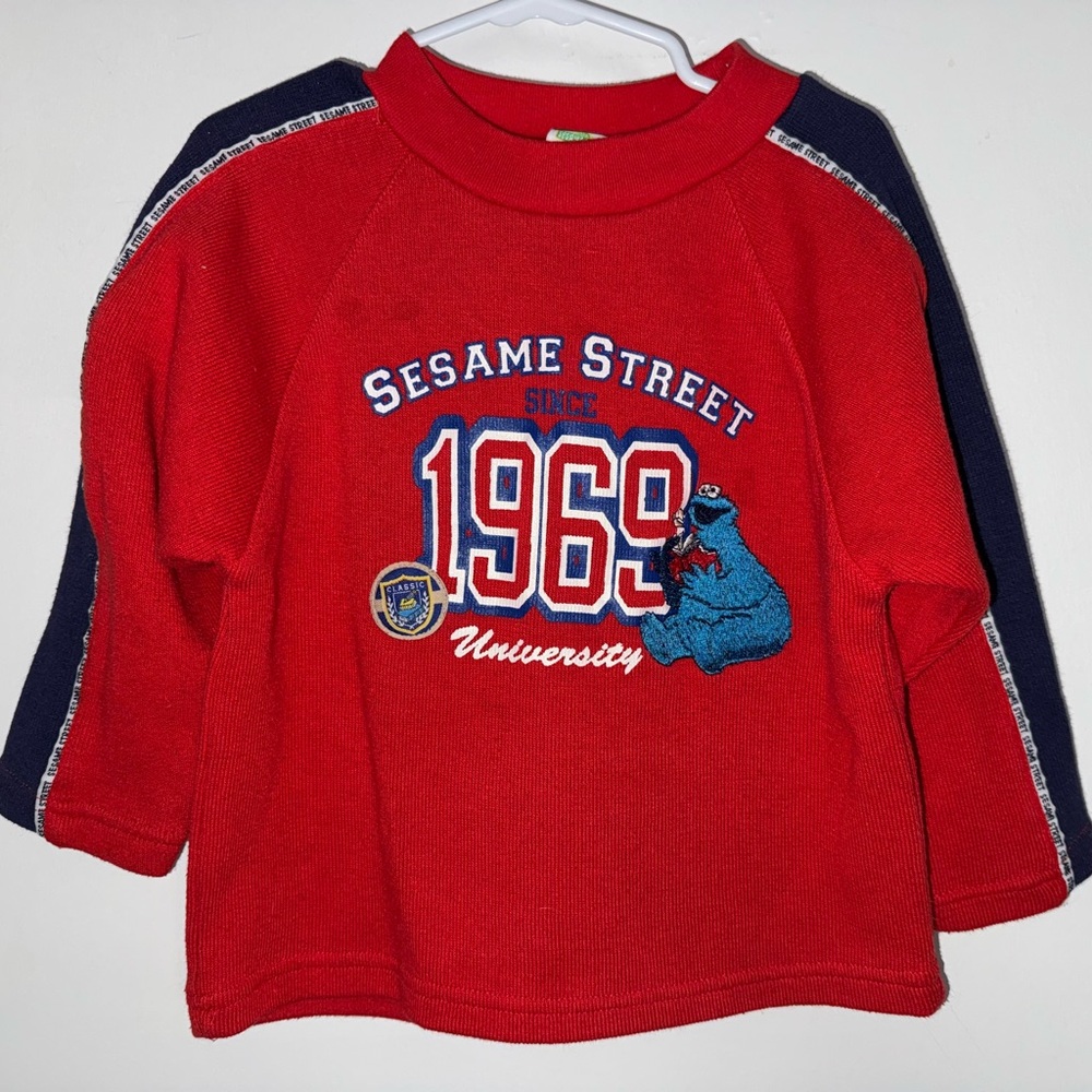 Sesame Street Kids Red Long Sleeve Shirt Cookie Monster 3T